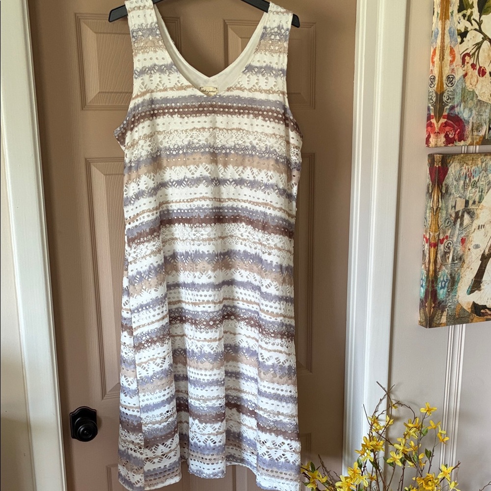 Sleeveless Striped Midi Dress in Cream and Taupe